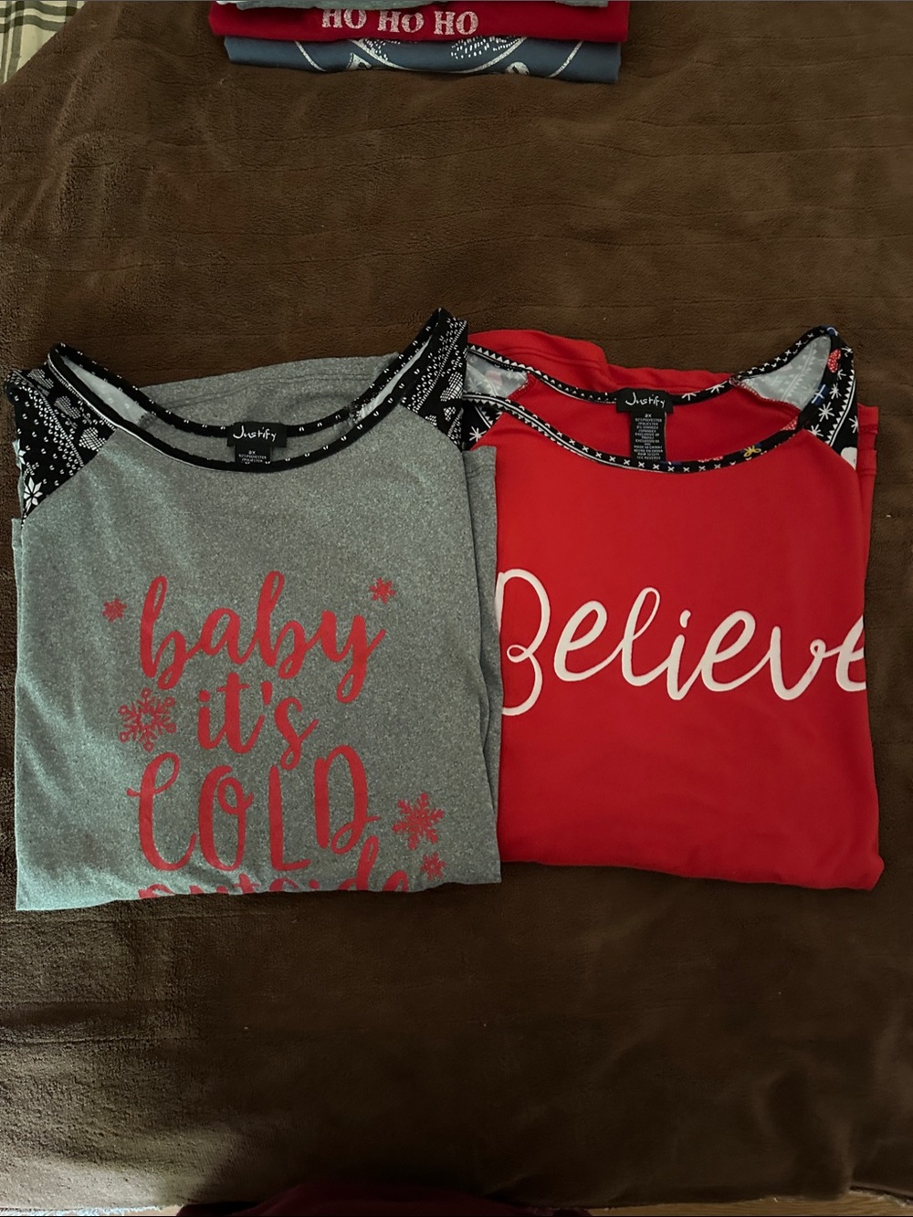 Justify Red & Gray Holiday Long Sleeve Graphic Tees